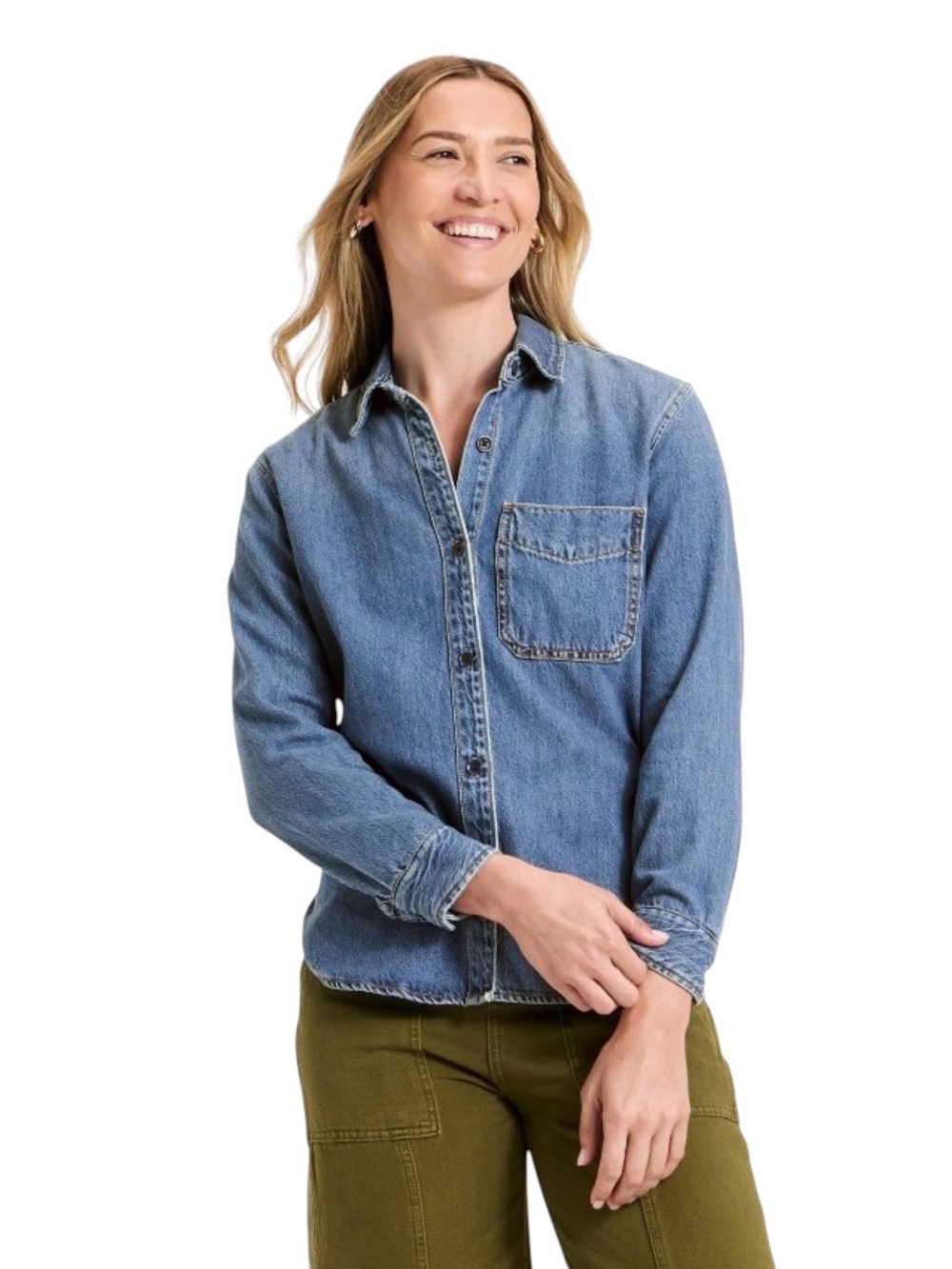 Universal Thread Womens Long Sleeve Relaxed Fit Denim Button Down Shirt